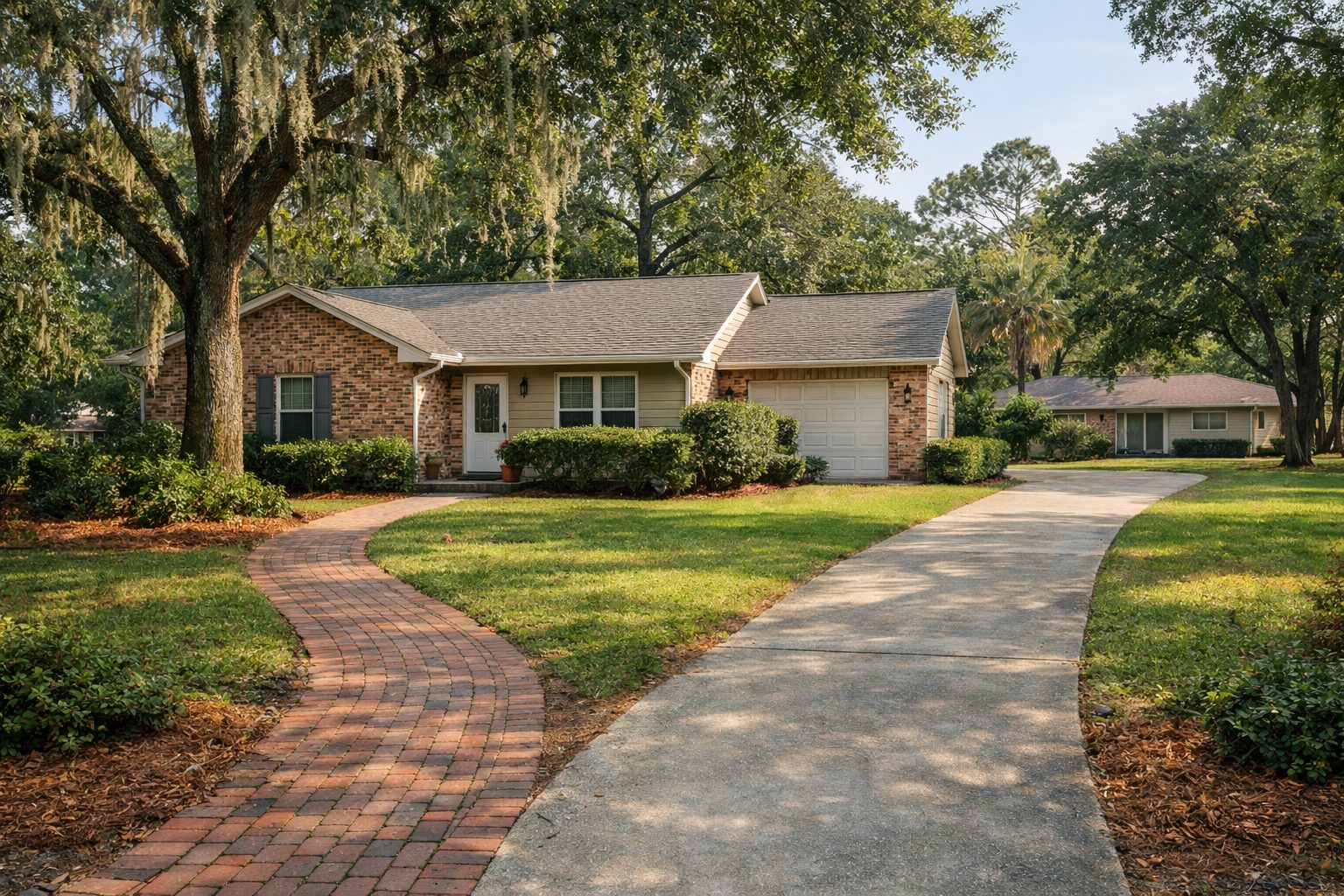 Northwest Florida probate property with two paths symbolizing heirs disagreement about selling inherited property