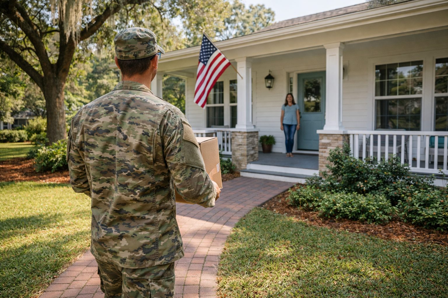 Military family arriving at a Northwest Florida home near Eglin Air Force Base during relocation