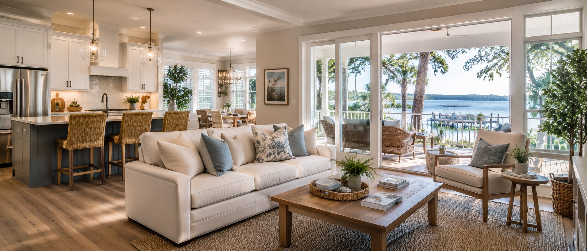 Open Northwest Florida home with functional living space and covered outdoor living area